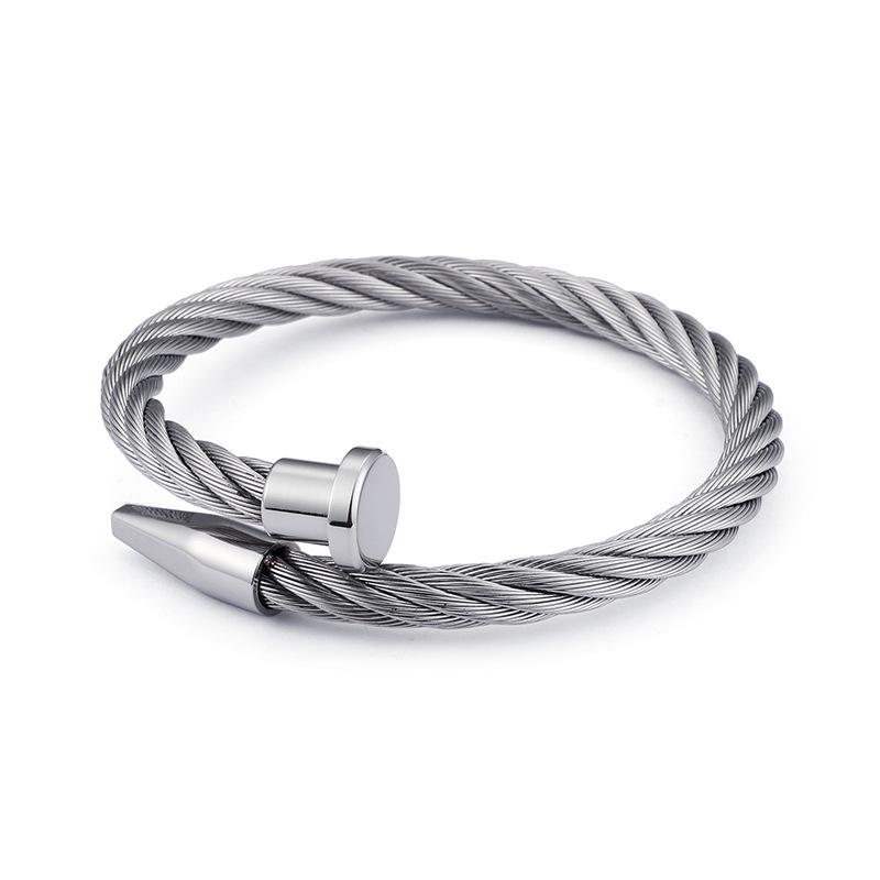 Nail Steel Wire Bracelet Bracelet, European and American Simple Personalized Stainless Steel Metal Texture Jewelry