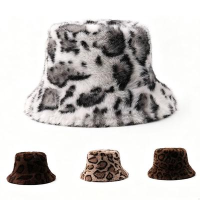 Autumn and Winter Zebra Print Leopard Print Plush Bucket Hat Cold Protection Ear Basin Hat Warm Bucket Hat