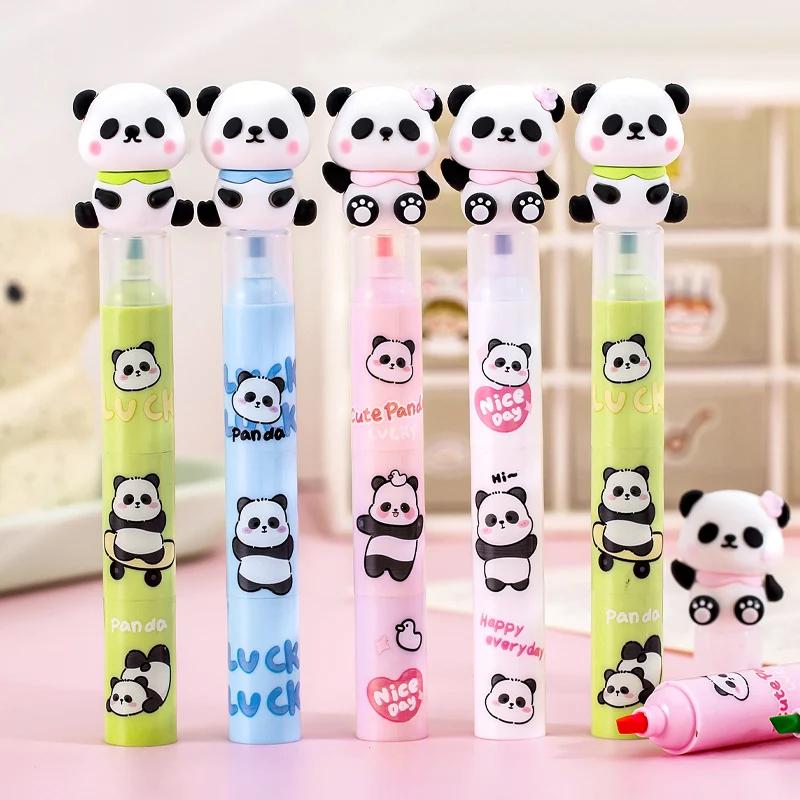 1pcs 3 in 1Cartoon Panda Three Color Splice Highlighter Pen Student Creative DIY Colorful Hand Ledger Stroke Key Marker Pen