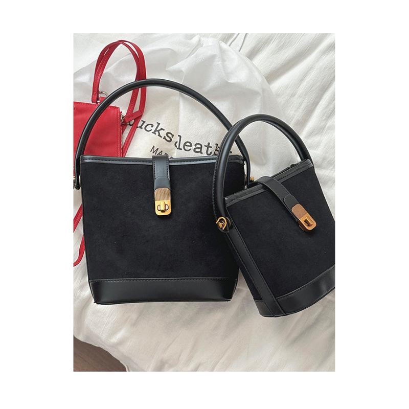 Tooxika Women's New Fashion Suede Handbag Retro Bucket Bag Simple Versatile Shoulder Bag Messenger Bag