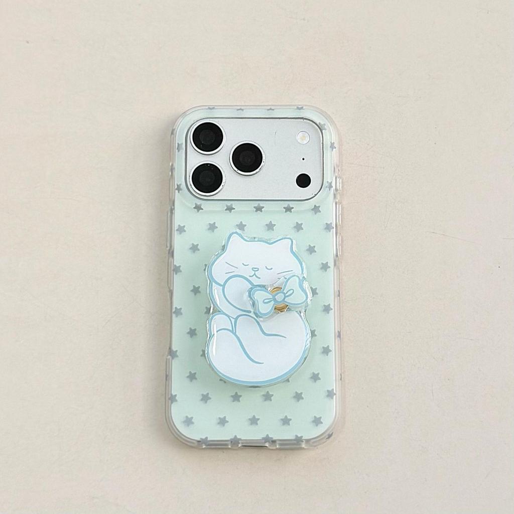 iPhone 15/17 Pro Cute Cat Stand Frosted Star Protective Case