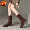 Fashion Brown Round Toe Half High Boots for Women British Style Goth on Promotion 2025 New Offer in Trend Gothic Mid Calf Shoes Woman