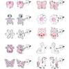 Bobisty 1Pair Cute Screw Back Earrings for Women Stainless Steel Multicolored Heart Flower Butterfly Rainbow CZ Stud Earrings