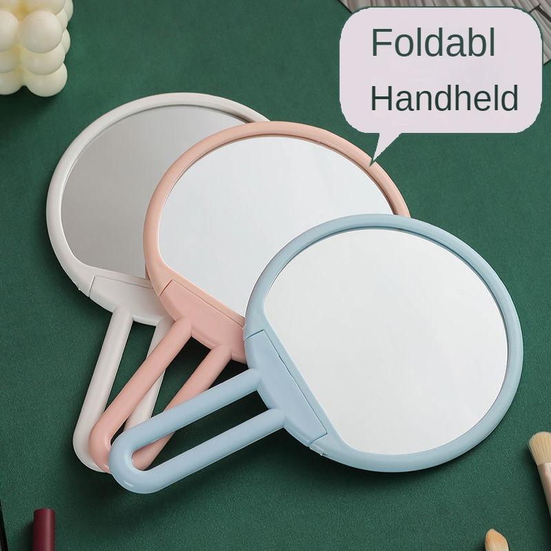Clear Folding Handheld Makeup Mirror Dressing Mirror Student Girl Desktop Portable Dormitory Handy Cosmetic Mirror
