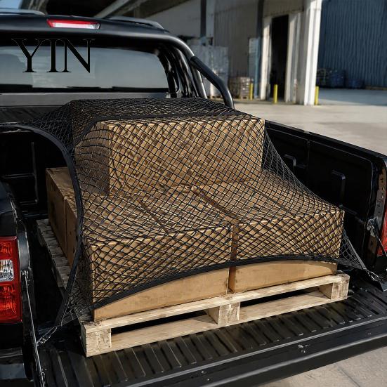 Ladeflächen-Stauraumzubehör Ladeflächennetz, Organizer Dehnbares elastisches Netz Flexible Sicherung mit 4 Haken für Pick-up-Ladefläche, SUV-Kofferraum
