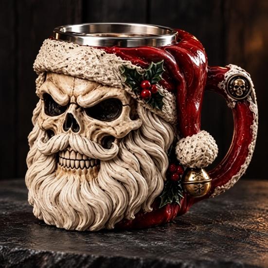 Decorative Cauldron Mug for Fans 3D Dark Christmas Santa Mug, Ugly Design Ceramic Coffee Cup with Gothic Horror Style Travel Handle, Novelty