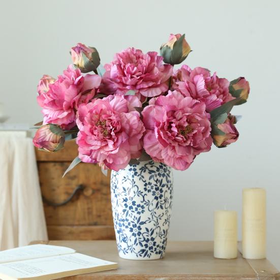 Artificial Peony Flower Realistic Fake Silk Flower Branch Home Office Wedding Party Table Centerpiece DIY Vase Faux Bloom Decoration