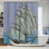 Rideau de douche de bain nautique Design voilier Tissu imperméable pour décoration de salle de bain Bleu