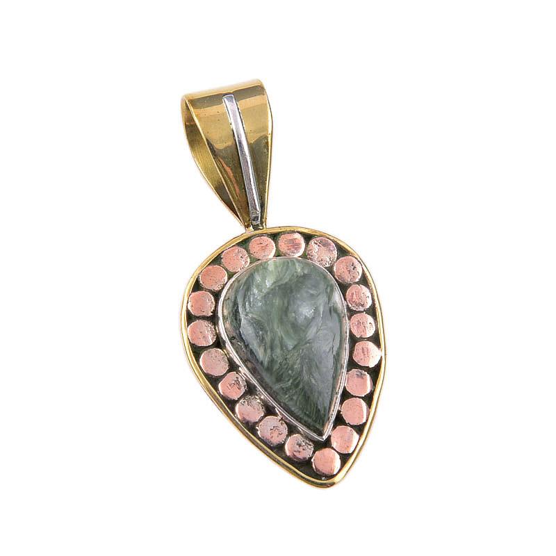 Natural Seraphinite 925 Solid Sterling Silver Jewelry TwoTone Pendant 1.50" G7i07