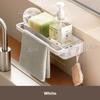 Lanjiaoluo Kitchen Storage Rack, Wall-Mounted Dishcloth Draining Rack, No Drilling Required, Sink Dishcloth Sponge Storage Rack, White