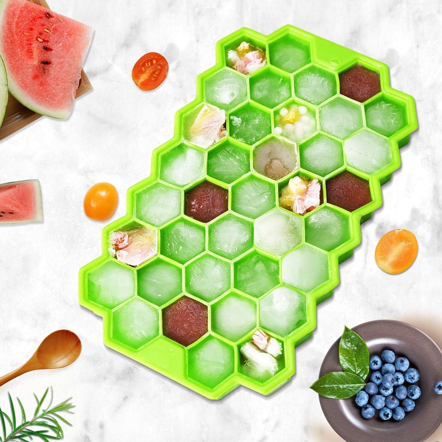 

37 Lattice Food Grade Silicone Ice Cube Maker Mould Honeycomb Ice Cube Tray with Lids for Ice Cream Cold Drinks Whiskey Cocktail 20.5x12x2cm