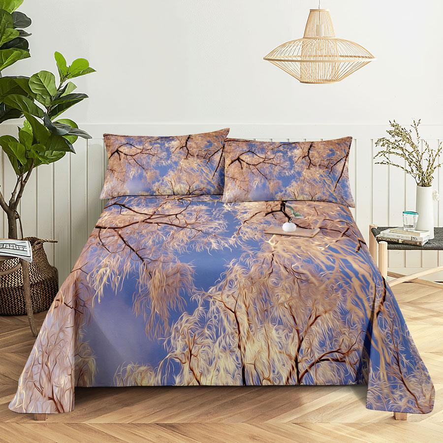 Scene Bed Sheet and Pillowcase Set Bedding Linens Cover Queen King Double Size 220x240 Trees for Bedroom Soft Twin Full Single