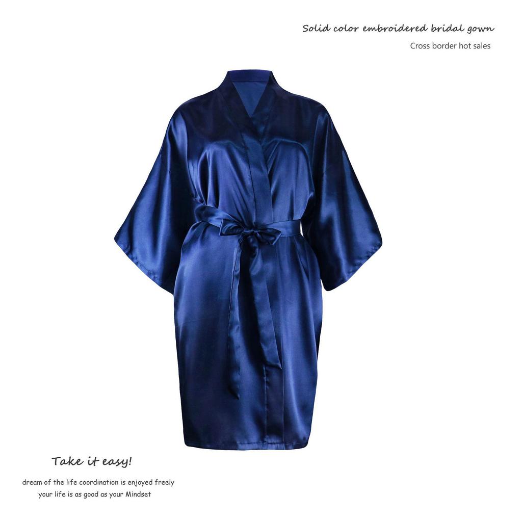 Women's Japanese-Style Satin Kimono Bathrobe with Peacock Design