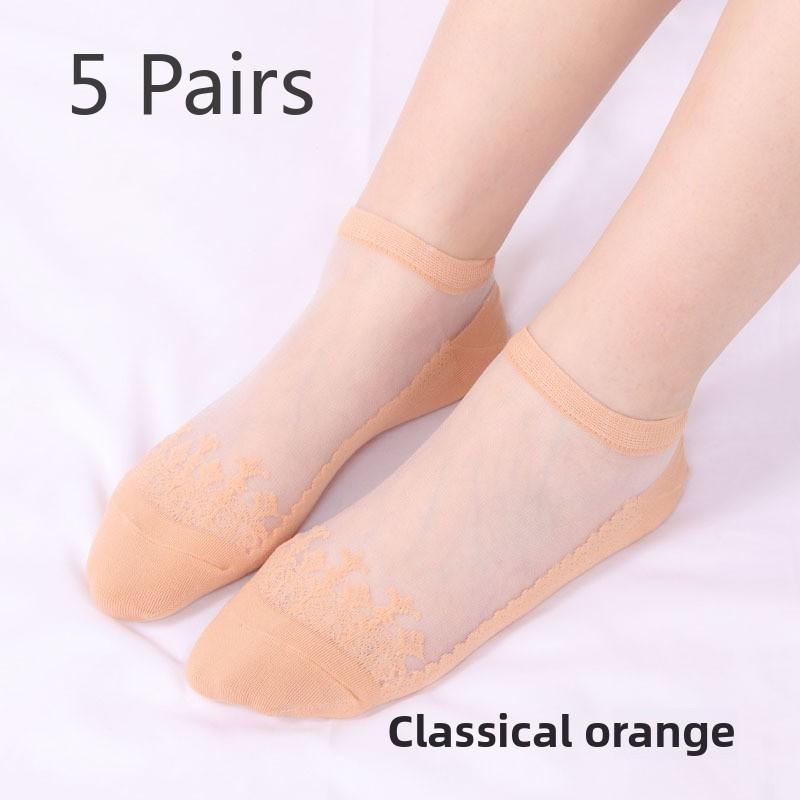 

5 пар классных прозрачных хрустальных чулок, короткие носки-трубы, женские летние невидимые носки 5 Pairs