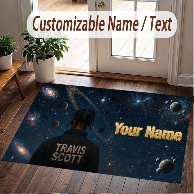 Custom Name Crystal Velvet Rug,Travis Scott Comfortable Anti Slip Floor Mat For Room Decoration