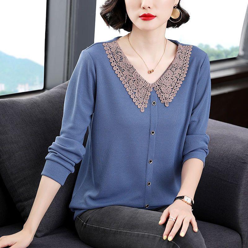 Middle Age Mom Wear Base Layer Women Cross Border Spring Autumn Long Sleeve T Shirt Plus Size Loose Fashion Top