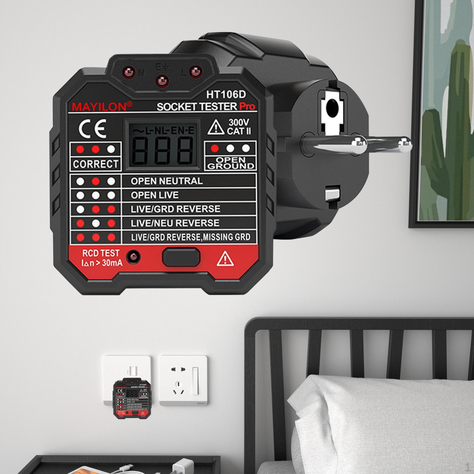 

Outlet Tester EU Adapter 48250V 3 Prong Electrical Gfci Receptacle Detector