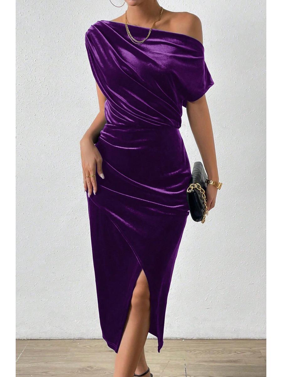 Лето 2025 Новое поступление: Элегантное женское вечернее платье с открытыми плечами XL фиолетовый