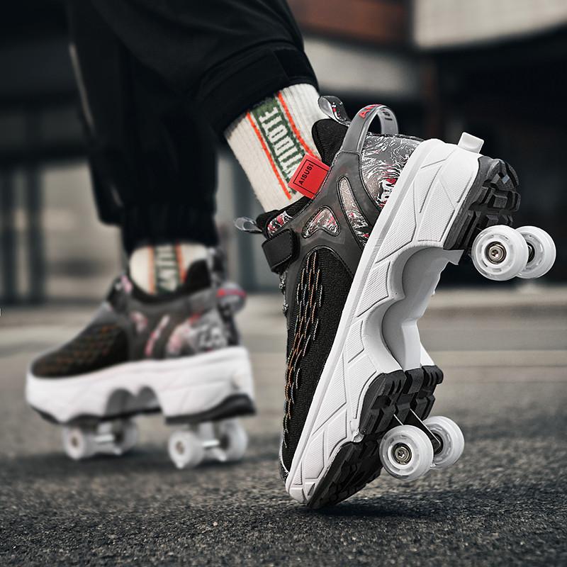 Runaway Shoes Deformation Shoes Four-wheel Dual-purpose Roller Skates Double-row Runaway Shoes Roller Skates