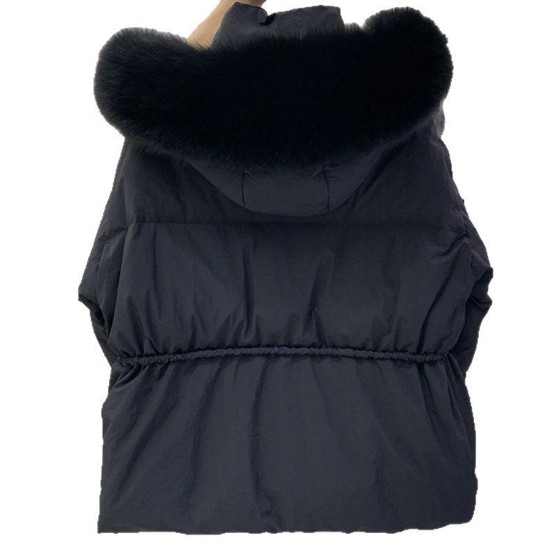 Winter new waist fox big fur collar down jacket women loose warm small thickened coat