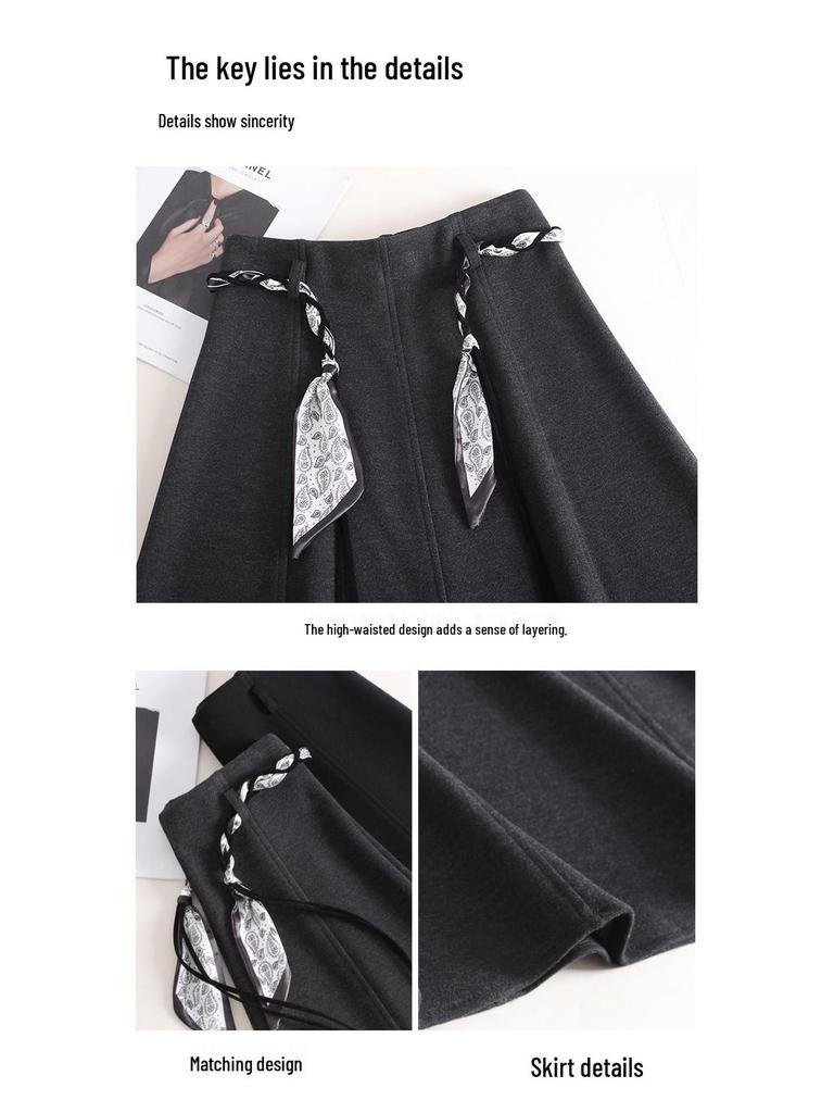 Winter 2025 High-Waisted A-Line Wool Skirt with Thick Hem - Mid-Length Slimming Casual Design