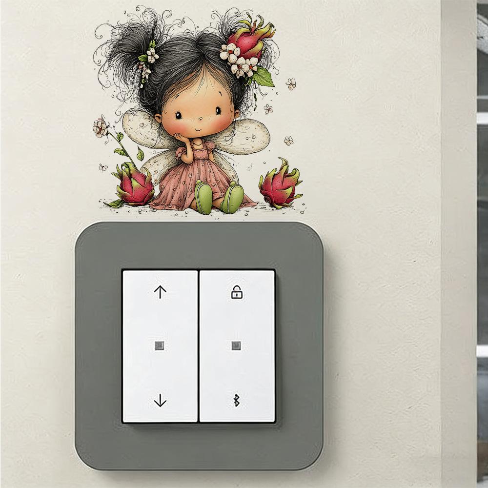 Cartoon Fruit Flower Fairy Switch Wall Sticker Creative Socket Decor for Kids Room Bedroom Living Room Home Decor