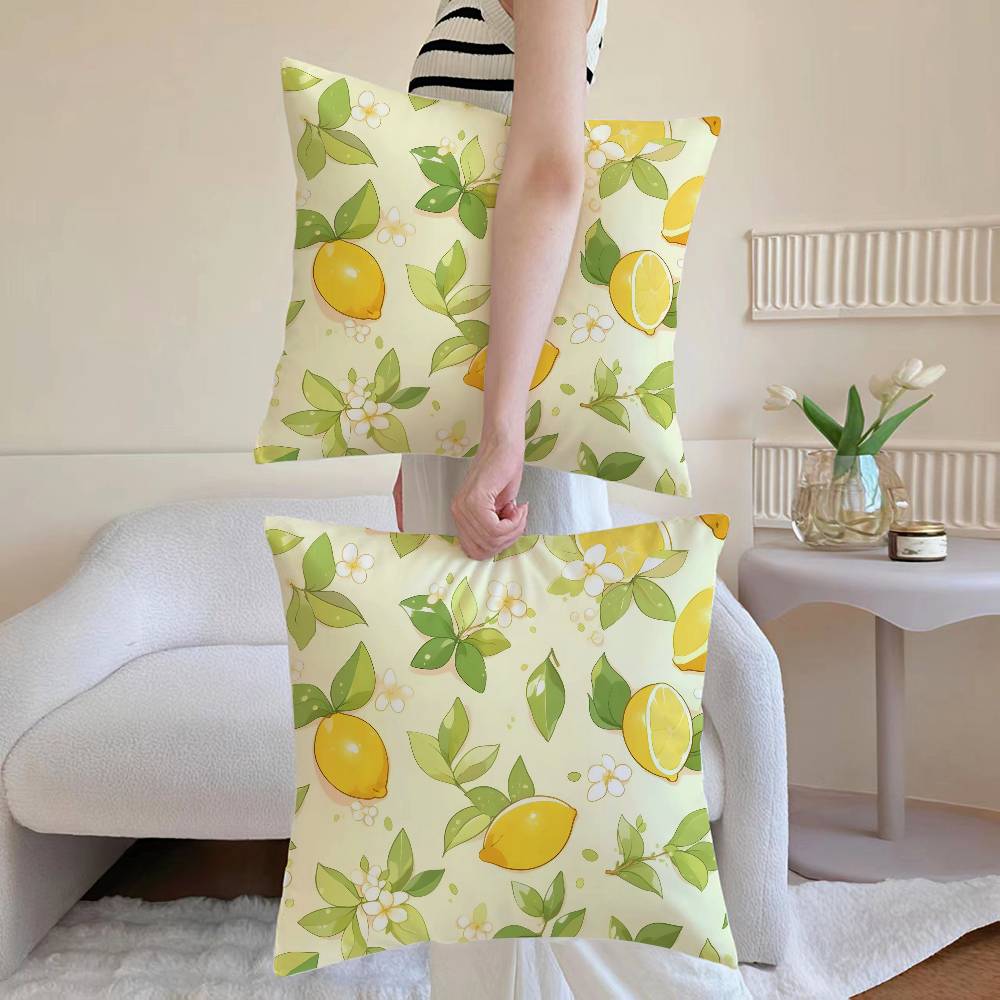 Refreshing Lemon - Floral Delight Pillow Case Anti-dustmite Pillowcase Invisible Zipper Silky Short Plush Sofa Cushion Cover