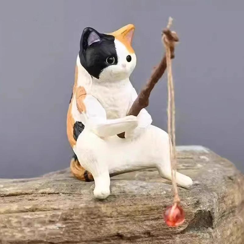 New Fish Tank Fishing Cat Hanging Creative Landscape Office Ornaments Fishing Fun Mini Decorative Micro-Landscape