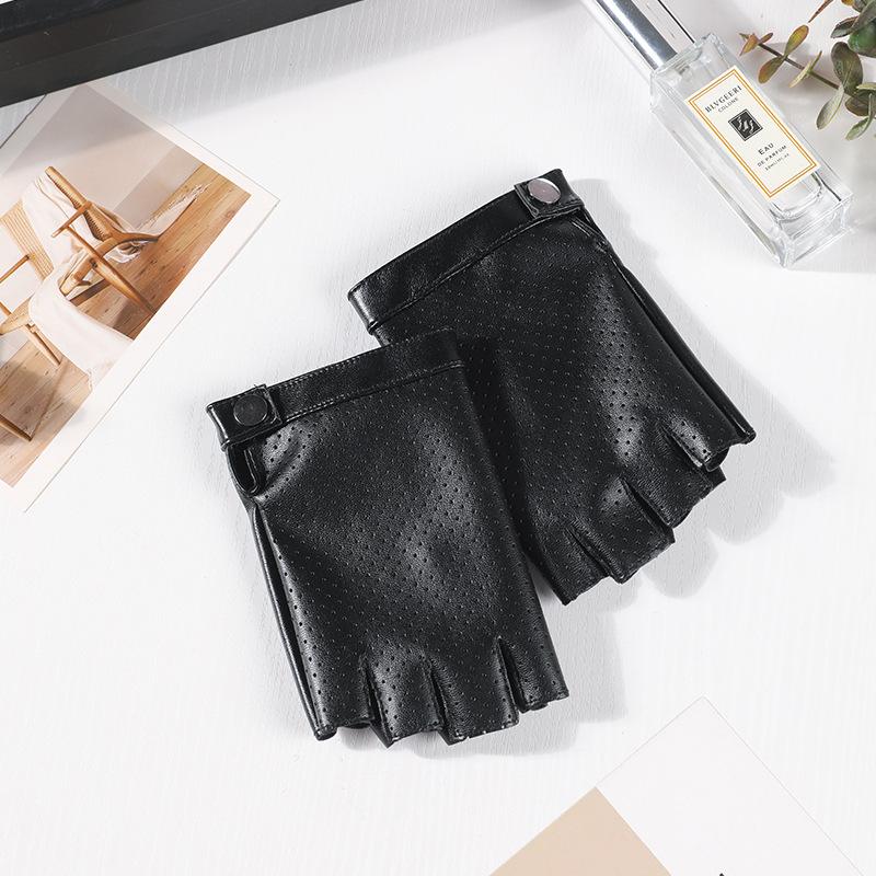 Fashion Half Finger Short Thin Punk PU Leather Gloves For Women Outdoor Driving Cycling Touch Screen Motorcycle Sports Fitness