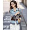 Demana Women's Relaxed Retro Striped Ribbed Knit Cardigan