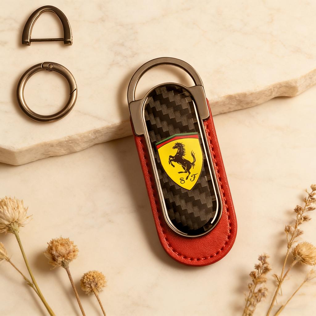 1pc Carbon Fibre Keychain Creative Car Keyring For Ferrari Horse SJ SP1 812 F40 F12TDF SF90 458 488 599 612 FF F12 Accessories