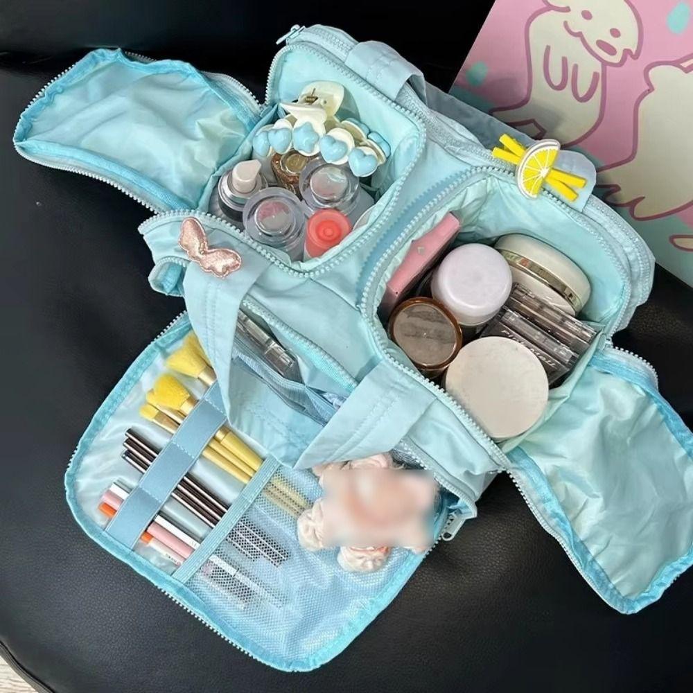 Zipper Closure Cosmetic Handbag Multipocket Design Portable Makeup Pouch Shower Organizer