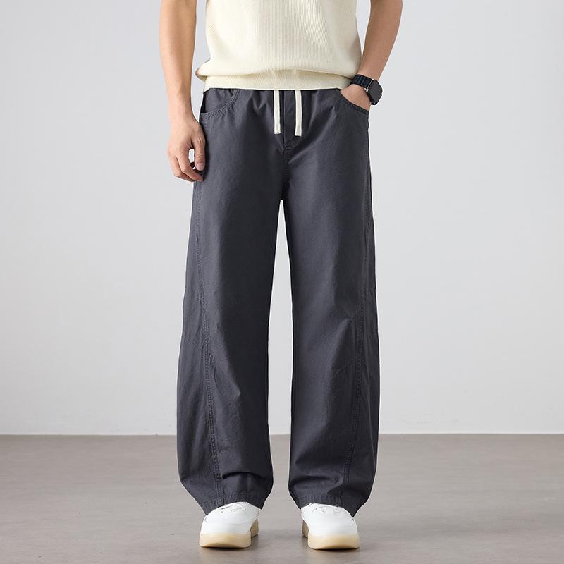 American Pure Cotton Casual Pants Men's Summer Thin Straight Loose Wide-leg Pants Large Size Scimitar Long Pants Men