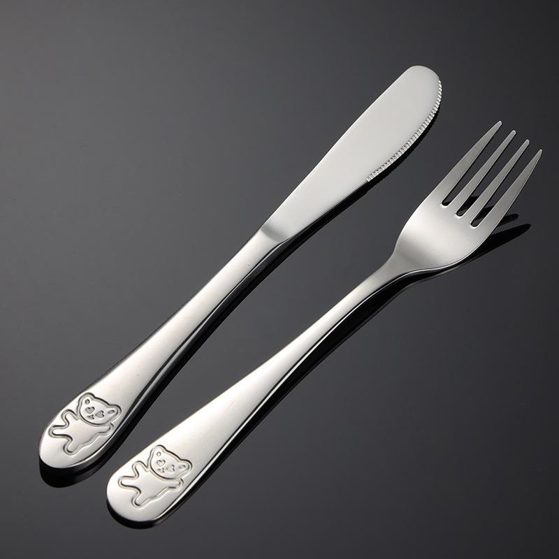 1pcs Children Stainless Steel Cutlery Dinnerware Cute Cartoon Bear Kid Tableware Dining Lunch Western Spoon Fork Knife