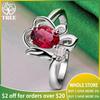Nice 925 Sterling Silver Originality Flower Red Zircon Ring Women Fashion Party Birthday Engagement Wedding Charm Jewelry Gift