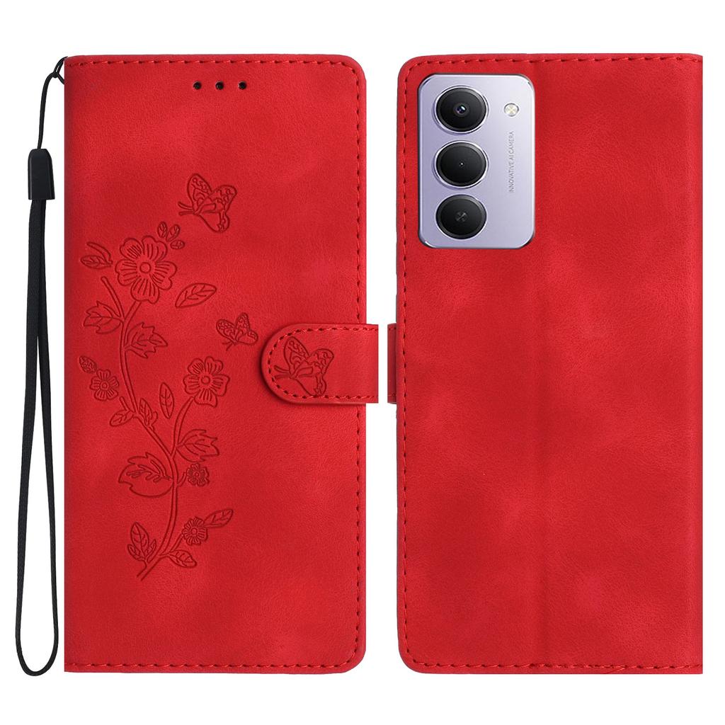 For Xiaomi Redmi 15 5G (Global) (169mm)/15 4G (169mm) Case Leather Imprinted Flower Phone Cover Wallet with Wrist Strap