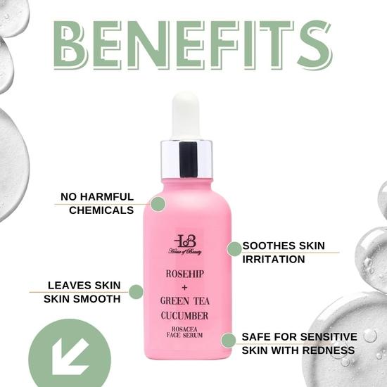 HOUSE OF BEAUTY Rosacea Serum - Rosehip, Green Tea, Cucumber for Face, Sensitive Skin Type, Redness, Dryness and Skin Stretching (30ml, Pack of 1)
