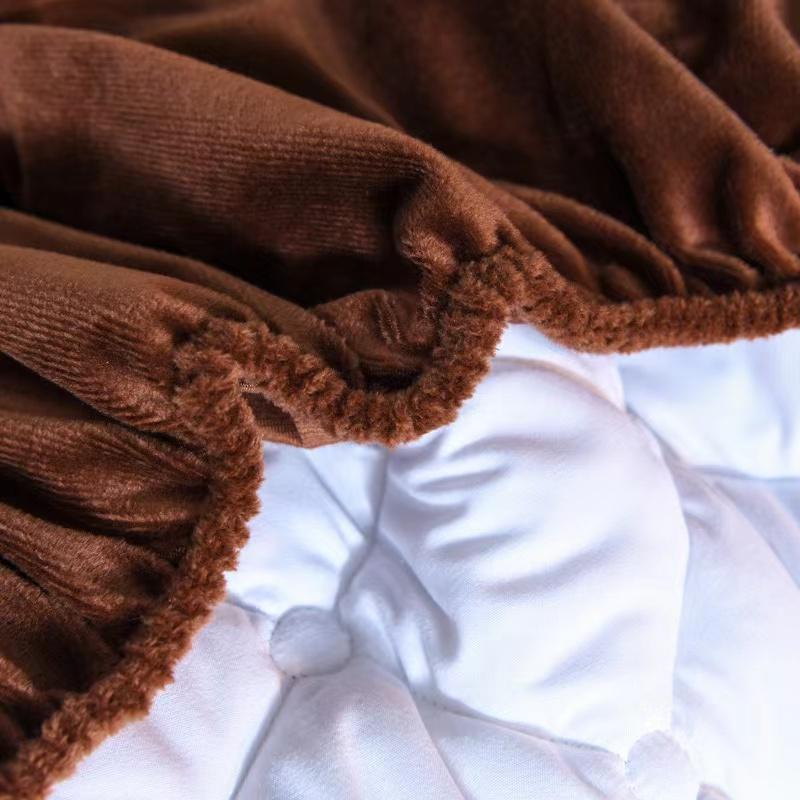 Teplé Zesílené Korálové Rouno Prošívané Prostěradlo s Gumou Zimní Plyšové King Double Size Přizpůsobený Potah Matrace Bez Povlaku na Polštář