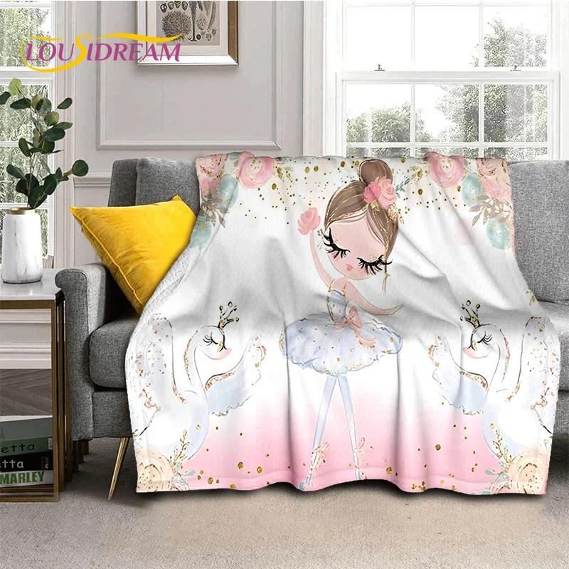 Cute Ballet Girl Ballerina Fairy Cartoon Soft Flannel Blanket for Bed Bedroom Sofa Picnic,Throw Blanket for Outdoor Leisure Gift