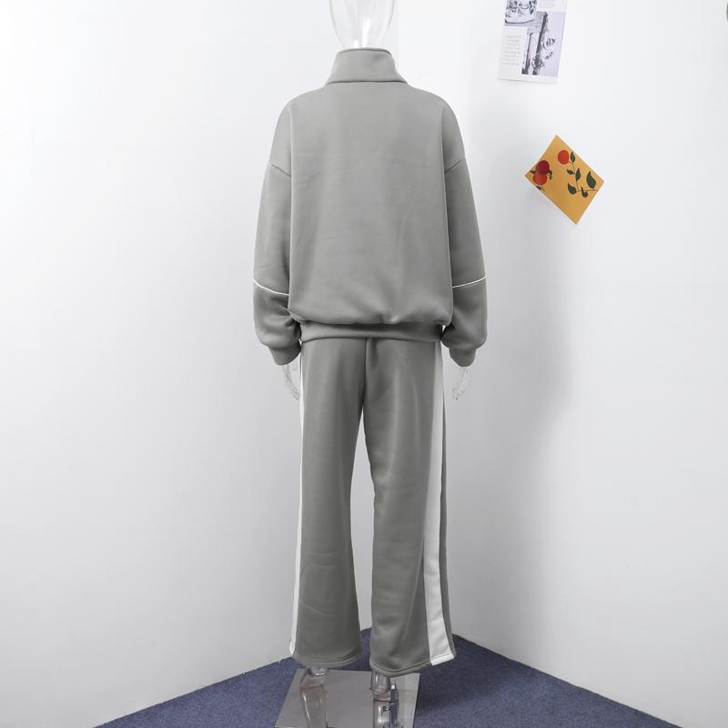 Loose Tracksuit Women Trouser Suits Loose Contrast Zipper Sweat Jacket Stripe Sweatpants Female 2 Piece Set  Autumn Lady Outwear