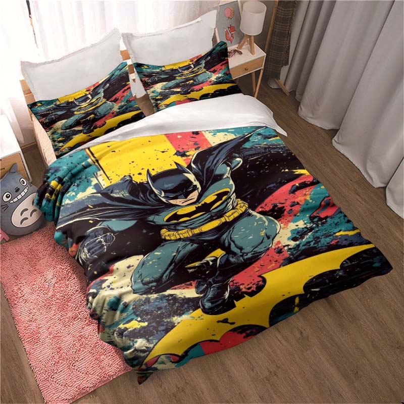3D Printed Batman Cartoon Pattern Bedding and Duvet Cover Set, Soft and Warm Dormitory Bedding Set