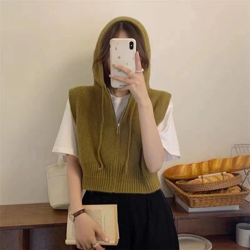 

Жилет с капюшоном, женский универсальный однотонный кардиган, короткая куртка в повседневном стиле XL дубильная кора