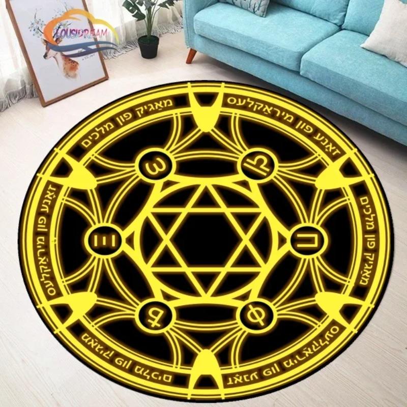 Round Black White Pentagram Magic Circle Carpet Living Room Bedroom Decorative Rug Mysterious Style Home Decoration