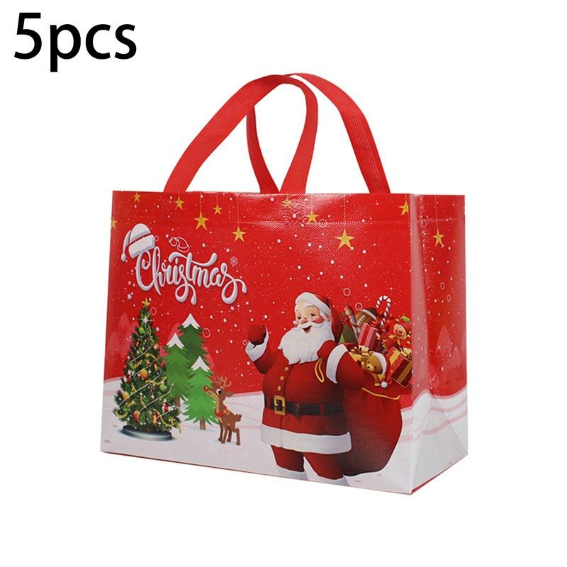 1/4/5PCS Christmas Handbag Thickened Non-woven Fabric Printed Cute Cartoon Santa Claus Snowman Sturdy Waterproof Packaging Bag