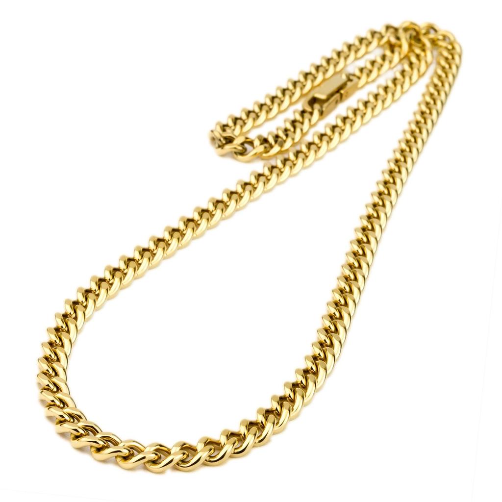 Titanium Necklace, 5.7mm Wide, Double-Cut Curb Chain, 50cm (Gold Ion-Plated) - Hypoallergenic