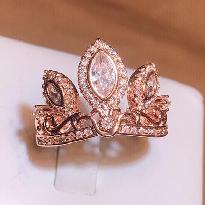 Romantic Rose Gold Crown Ring Valentine's Day Ladies Jewelry Fashion White Zirconia Ring  Party Birthday Gift