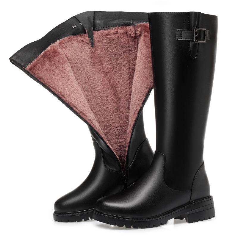 

Женские сапоги из натуральной кожи Модные женские высокие сапоги Высококачественные кожаные ботинки до середины икры Зимние теплые ботильоны на меху 35 чёрный