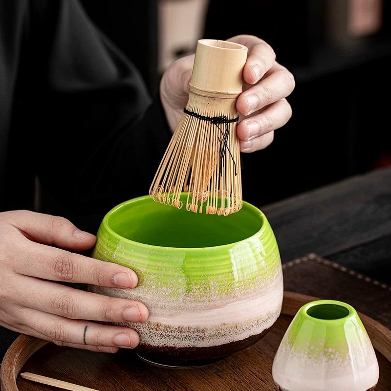 Gradient-Coloured Matcha Tool Set Bamboo Tea Whisk Song Dynasty Whisked Tea Brush Hundred-Stem Standing Ceramic Matcha Bowl