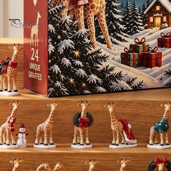 Christmas Gift for Kids Adults Giraffe Advent Calendar, 24Pcs Acrylic Ornament Set with Santa Hat Decorative Collection Wreath Designs, Holiday