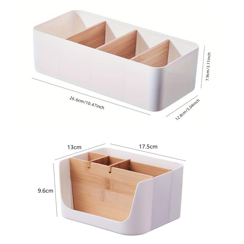 Bamboo Desktop Storage Box Multifunctional Cosmetic Organizer Remote Control Catchall Basket for Living Room Coffee Table